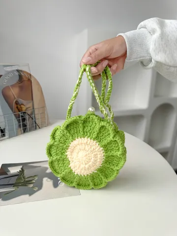 Borsa a Tracolla in Filato Lavorato a Mano Design Floreale di Girasole Fresca Borsa a Spalla Singola Donna Borsa Quotidiana
