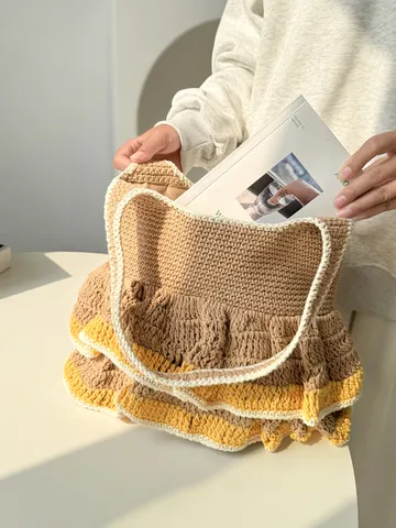 Damen Casual Große Kapazität Strick Tote Bag Handgemachte Gewobene Farbblock Eimer Bag Tägliche Pendler Umhängetasche