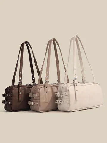 Borsa a Tracolla Boston Vintage da Donna in Pelle PU Borsa a Mano per Moto Sotto l'Ascella Casual Quotidiana Chic Borsa con Manico Superiore