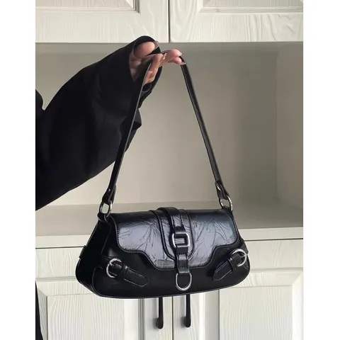 Borsa Sottobraccio in Pelle PU Stile Moto da Donna Moda Plissettato Retro Borsa a Tracolla Quotidiana Versatile