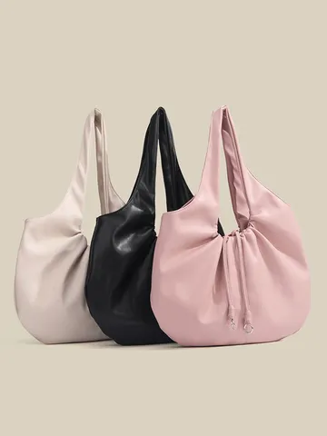 Bolso de Hombro Plisado Estilo Coreano para Mujer Casual Urbano Minimalista de Cuero PU Tote Bolso Moda Viaje Diario