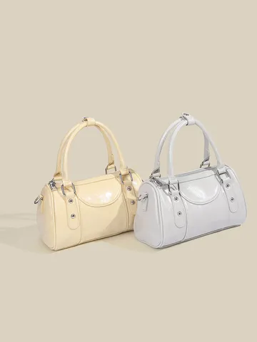 Women Boston Bag PU Leather Fashion Bowling Bag Casual Crossbody Shoulder Bag Commuting Handbag Top Handle Purse