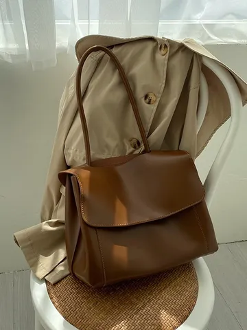 Donne Grande Capacità PU Pelle Borsa a Tracolla Vintage Retro Tote Borsa a Spalla Casual Commuter Borsa