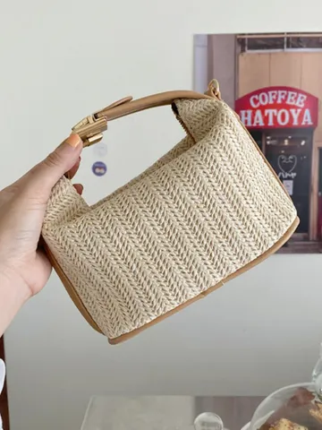 Γυναικεία Τσάντα Χιαστί από Άχυρο Vintage Casual Τσάντα Ώμου Μικρή Καλοκαιρινή Τσάντα Παραλίας με Χερούλι