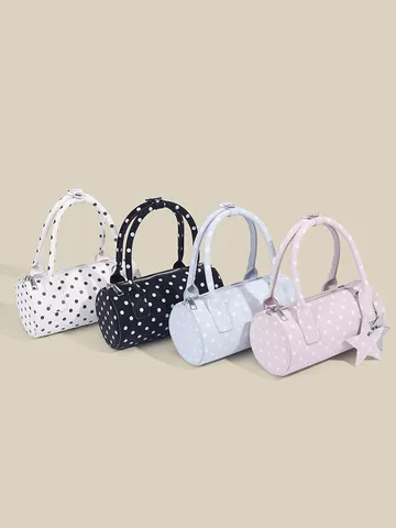Stile Coreano Dolce Polka Dot Cilindro Borsa a Mano Donna PU Pelle Casual Tracolla Borsa a Spalla Con Ciondolo a Stella