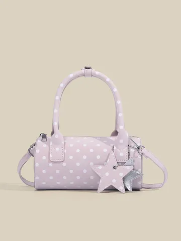 Stile Coreano Dolce Polka Dot Cilindro Borsa a Mano Donna PU Pelle Casual Tracolla Borsa a Spalla Con Ciondolo a Stella