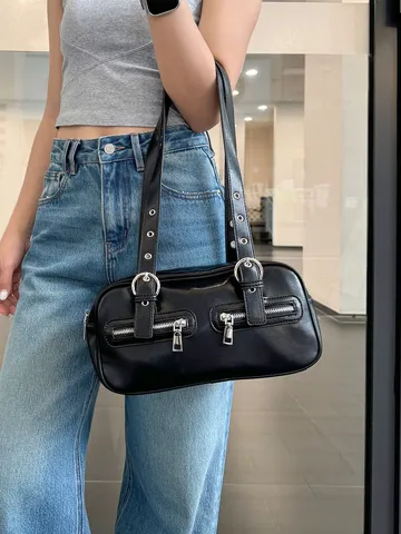 Borsa da Donna Retro Boston Bowling in Pelle PU Casual Versatile Borsetta Minimalista Moda Borsa a Tracolla