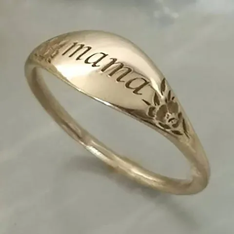 Anillo Sello De Mama Floral De Aleación De Moda Con Baño De Oro Blanco Vintage Joya Para Dedo Regalo Para Mujeres Y Hombres