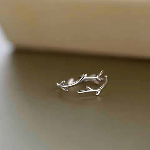 Minimalist Copper Open Ring For Women Sweet Deer Antler Adjustable Finger Ring