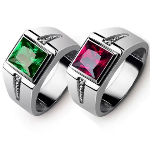 Anello alla Moda Unisex in Zirconia Quadrata Verde in Lega di Zinco Gioiello Geometrico alla Moda Anello da Dito per Uomo Donna Regalo Quotidiano