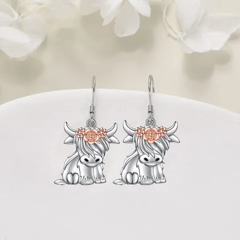 Simpatico Set di Gioielli con Mucca delle Highland dei Cartoni Animati Lega di Zinco Strass Orecchini Collana Anelli Gioielli di Moda da Donna