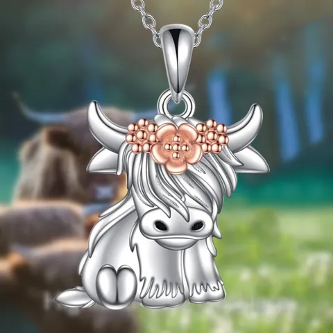 Simpatico Set di Gioielli con Mucca delle Highland dei Cartoni Animati Lega di Zinco Strass Orecchini Collana Anelli Gioielli di Moda da Donna