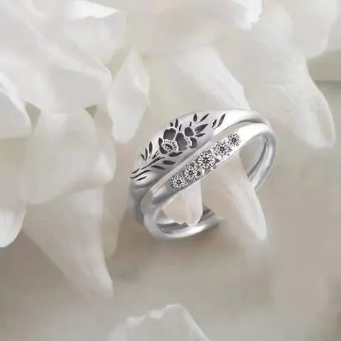 Anello Impilabile Aperto in Lega Floreale Strass Per Donna Placcato Oro Argento Oro Rosa Gioielli di Moda