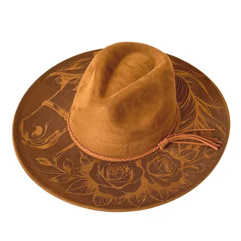 Vintage Lasergeschnittener Westlicher Cowboyhut Kunstwildleder Breite Krempe Jazz Kappe Outdoor Sonnenschutz Mode Kopfbedeckung