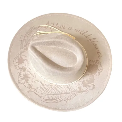Cappello da Cowboy Occidentale in Daino Tesa Larga Fedora Cappello da Jazz da Esterno con Motivo di Piume Floreali per Donne Uomini Copricapo di Moda