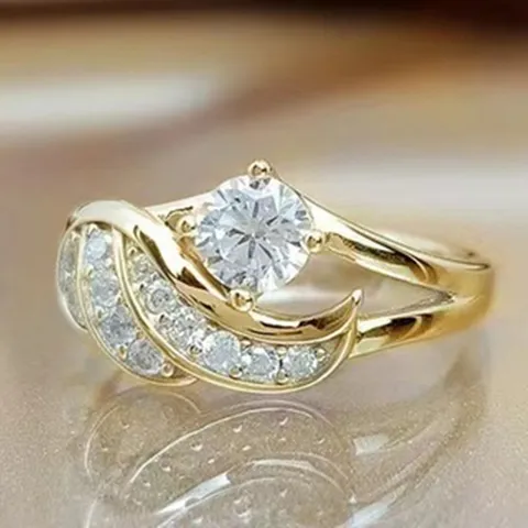 Anello Aperto con Ali di Angolo alla Moda per Donna Placcato Oro Argento Lega Strass Anello da Dito Regalo di Gioielli per Festa