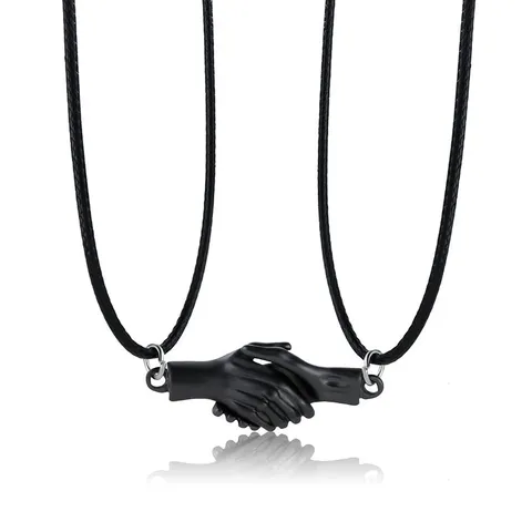 Couple Magnetic Hands Holding Matching Necklace Alloy Minimalist Clavicle Chain Valentine Day Gift Jewelry Set