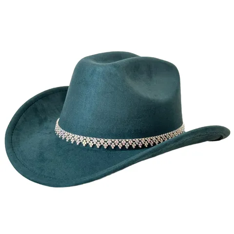 Vintage Polyester Strass Ketting Brede Rand Westerse Cowboy Fedora Hoed Unisex Carnaval Feest Zonnescherm Outdoor Hoed