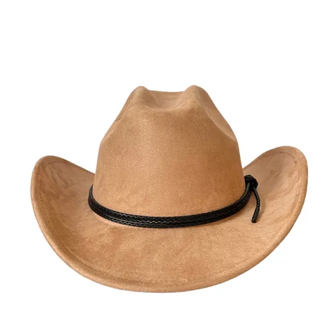 Cappello da Cowboy Vintage in Finta Pelle di Poliestere Classico con Ala Larga Curva Cappello da Cavaliere Western Fedora per Uomo Donna