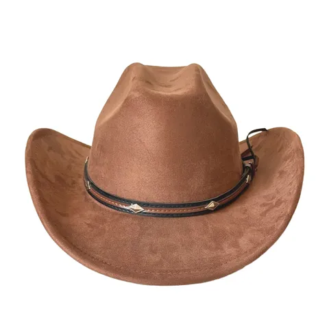 Sombrero de Cowboy Western Vintage para Hombres Mujeres Ala Ancha Imitación Gamuza Sombrero Cinturón Remaches Aire Libre Equitación Sol