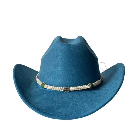Cappello da Cowboy Occidentale Vintage Tesa Larga Curva Poliestere Scamosciato Cavaliere Fedora Cappello da Sole Con Fascia Con Perline per Uomo Donna