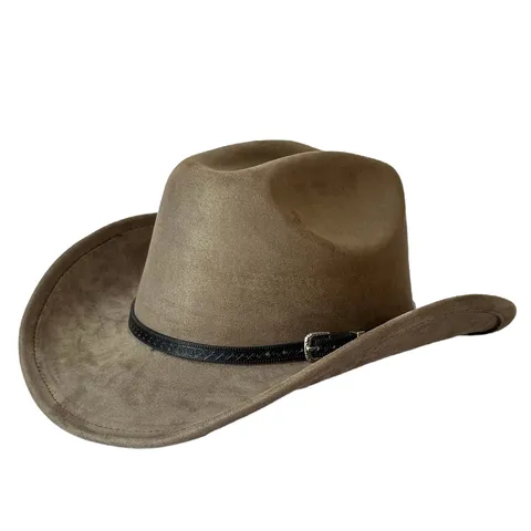 Cappello da Cowboy Western in Finta Pelle Scamosciata Unisex Vintage Tesa Larga Curva Tinta Unita Fedora Cappello Jazz Stile Britannico Retrò
