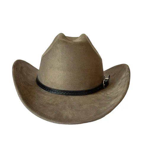 Cappello da Cowboy Western in Finta Pelle Scamosciata Unisex Vintage Tesa Larga Curva Tinta Unita Fedora Cappello Jazz Stile Britannico Retrò