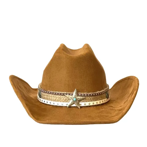 Vintage Faux Suede Cowboy Hat Wide Brim Five-Pointed Star Decor Fedora Jazz Hat For Men Women Outdoor Western Knight Hat Gift