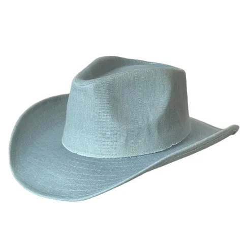 Vintage Denim Wide Brim Cowboy Hat For Men Women Light Blue Solid Color Cotton Sun Protection Western Fedora Hat
