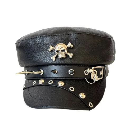 Retro Punk PU Leder Matrozenpet Gothic Schedel Klinknagels Octagonale Pet Dark Streetwear Beret Voor Unisex Dagelijks Feest
