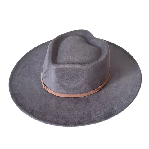 Chapeau Feutre Vintage À Large Bord Avec Couronne En Forme De Cœur Pour Femmes Hommes Imitation Daim Couleur Unie Chapeau Jazz Occidental Église