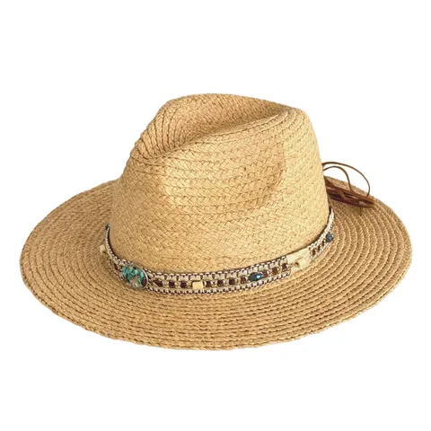 Raffia Straw Panama Hat Vintage Wide Brim Sun Hat Bohemian Beach Straw Sun Hat For Men Women Travel Holiday Sun Protection Hat