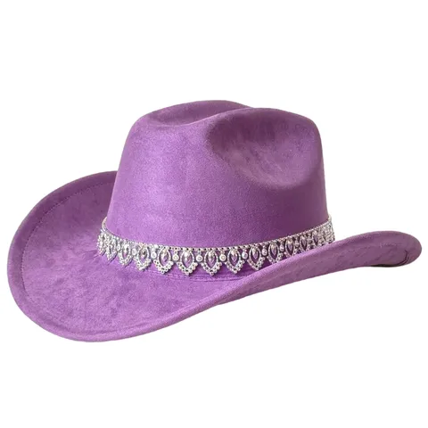Strass Western Cowboyhut Polyester Wildlederimitat Party Fedora Hut Breite Krempe Braut Fotografie Requisite Hut Für Damen Herren