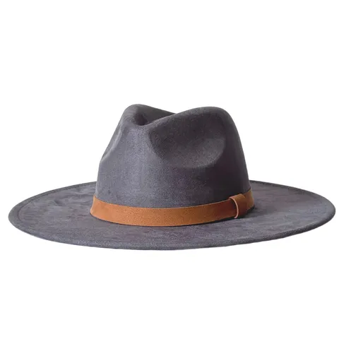 Chapeau Fedora en Polyester à Bord Large Vintage Avec Ceinture en Cuir Couleur Unie Western Jazz Panama Protection Solaire Homme Femme