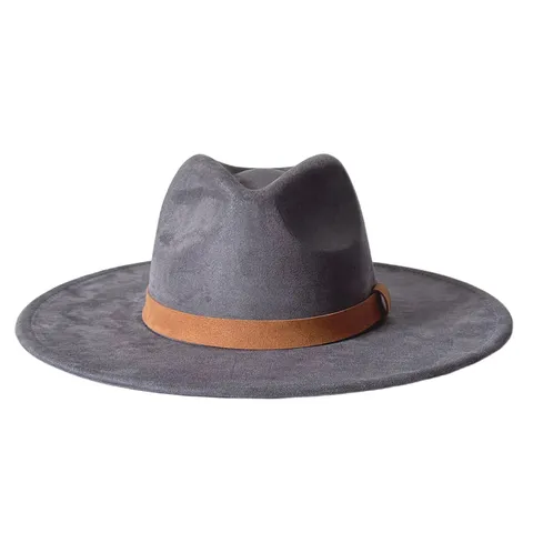 Chapeau Fedora en Polyester à Bord Large Vintage Avec Ceinture en Cuir Couleur Unie Western Jazz Panama Protection Solaire Homme Femme