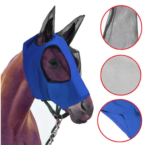 Breathable Mesh Horse Fly Mask Anti-Mosquito Fly Veil Protection Fly Mask with Ears For Horses Equestrian Pet Supplies
