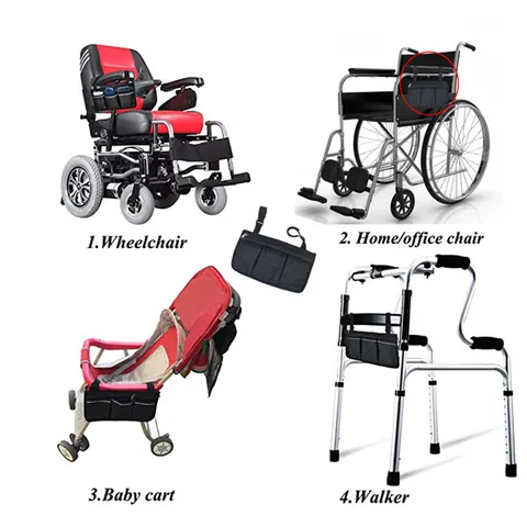 Waterproof Wheelchair Side Storage Bag Stroller Hanging Bag Quilted Travel Sundries Organizer Storage Pouch