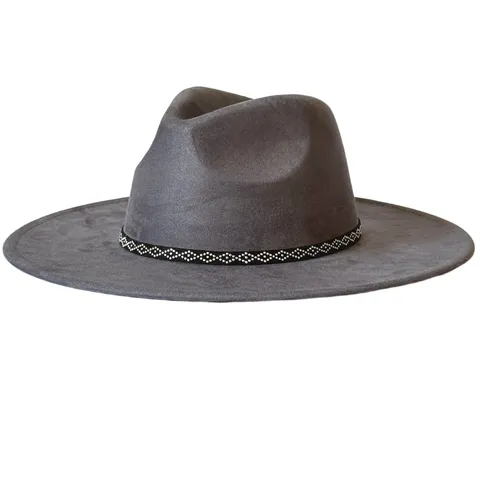 Chapeau Fedora en Polyester à Large Bord Vintage pour Femmes Hommes Casquette Jazz à Bord Plat Rétro Accessoires de Chapeau de Robe à Sangle Perlée Géométrique