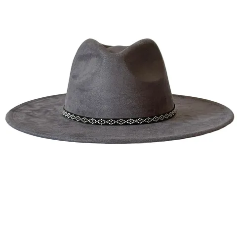 Chapeau Fedora en Polyester à Large Bord Vintage pour Femmes Hommes Casquette Jazz à Bord Plat Rétro Accessoires de Chapeau de Robe à Sangle Perlée Géométrique