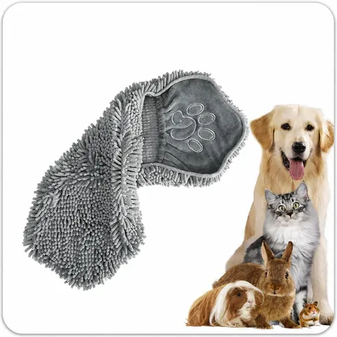 Pet Bath Towel Super Absorbent Chenille Dog Bathing Microfiber Quick Drying Pet Cleaning Glove With Cute Paw Print Design