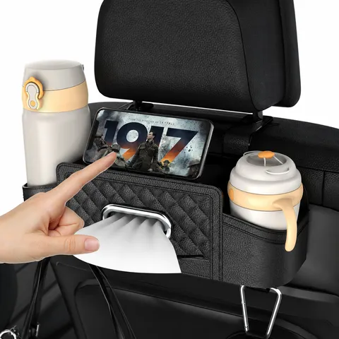 Auto Sitzlehne Aufbewahrungsbox Gestepptes Leder Auto Organizer Taschentuchhalter Mit Haken Universelles Zubehör
