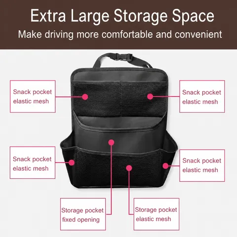 Organizador de Respaldo de Asiento de Coche Bolsa de Almacenamiento Bolsillos Múltiples Tela Oxford Cuero PU Accesorios Interiores de Auto Negro