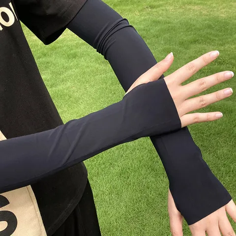 Unisex Summer Ice Silk Sun Protection Arm Sleeves UV Outdoor Driving Cycling Breathable Solid Color Arm Covers