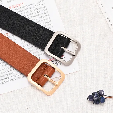 Women Casual Retro Faux Leather Belt With Metal Square Buckle Simple Decorative Waist Belt For Ladies Daily Wear
