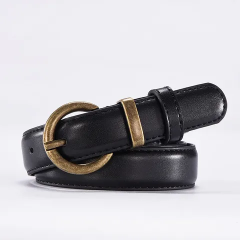 Women's Casual Retro Thin Faux Leather Belt Simple Versatile Metal Pin Buckle Dress Waist Belt For Jeans Pants