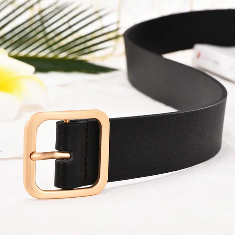 Women Casual Retro Faux Leather Belt With Metal Square Buckle Simple Decorative Waist Belt For Ladies Daily Wear