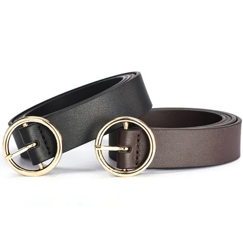 Women Genuine Leather Belt Vintage Round Metal Pin Buckle Casual Dress Pants Waistband Daily Fashion Belt Accessories