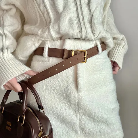 Damen Minimalistischer PU Leder Gürtel Lässiger Vielseitiger Taillengürtel Mit Quadratischer Metall Dornschließe Für Mode Tägliche Outfits