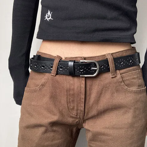 Women's PU Leather Belt Casual Versatile Hollow-Out Pin Buckle Waistband For Jeans Fashion Daily Accessories Waist Strap