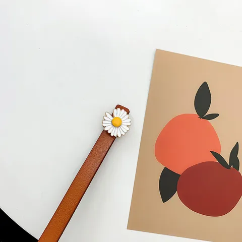 Damen Echtleder Gürtel Retro Kleine Gänseblümchen Metallschnalle Rieme Mode Casual Jeans Taillengürtel Für Damen
